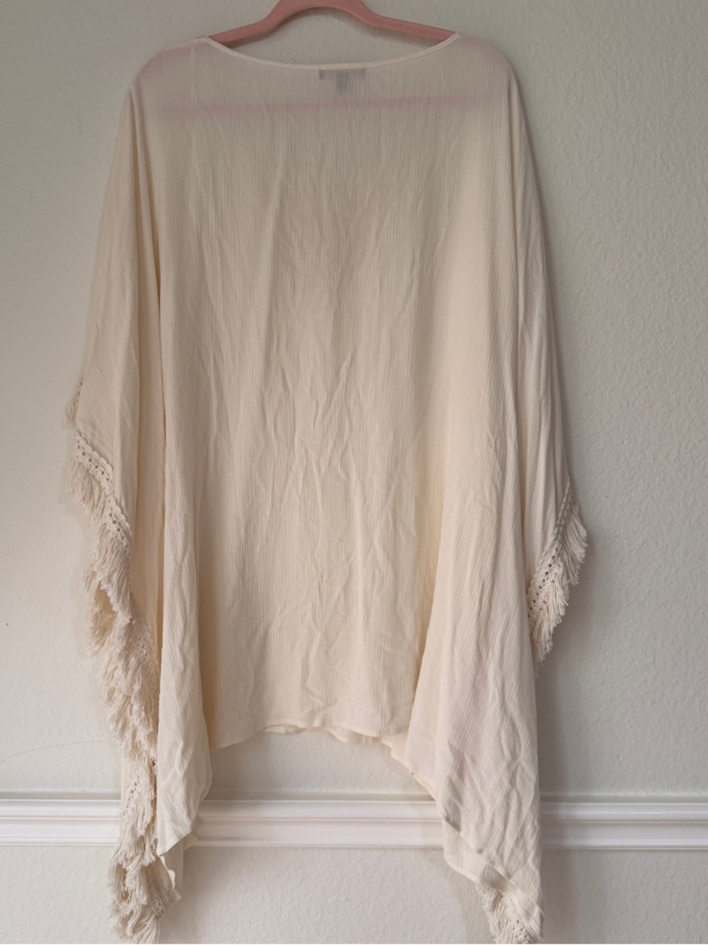 Lane Bryant Boho Ivory Crochet Lace Poncho Top Fringe Coastal Grandma size 26/28 - Picture 2 of 10